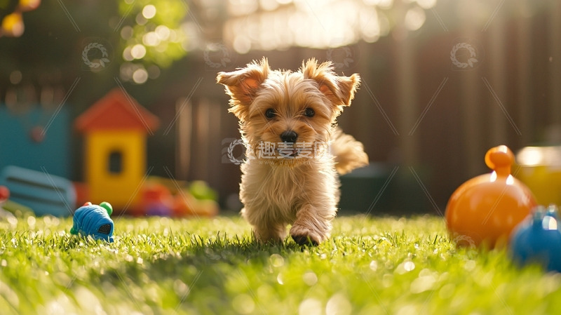 高清大图下载【趣麦麦图】可爱的小狗在草地上玩耍