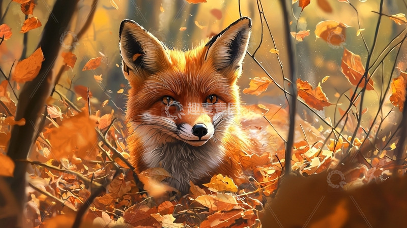 高清大图下载【趣麦麦图】秋天森林里的小狐狸