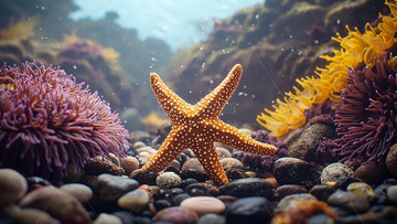 海底礁石上的橙色海星