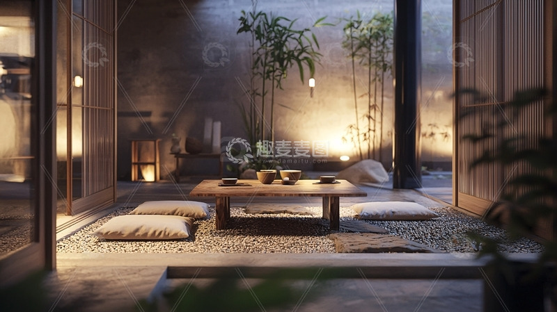 高清大图下载【趣麦麦图】日式庭院夜景