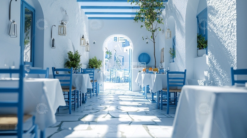 高清大图下载【趣麦麦图】蓝白地中海风格餐厅