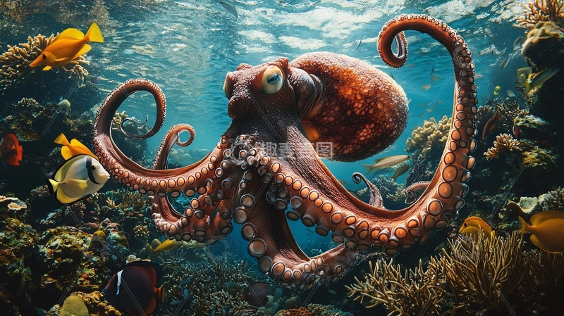 高清大图下载【趣麦麦图】珊瑚礁章鱼