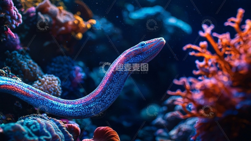 高清大图下载【趣麦麦图】蓝紫色海蛇珊瑚礁背景