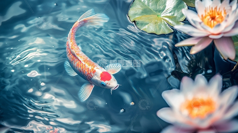 高清大图下载【趣麦麦图】锦鲤在荷花池中畅游