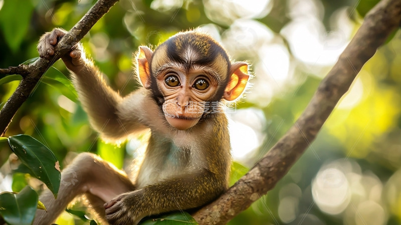 高清大图下载【趣麦麦图】树枝上可爱的小猴子