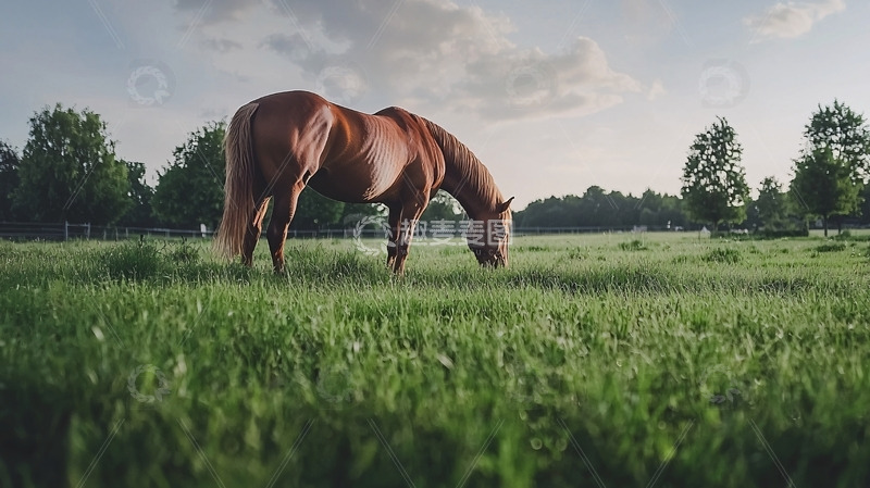 高清大图下载【趣麦麦图】马儿在绿草地上吃草