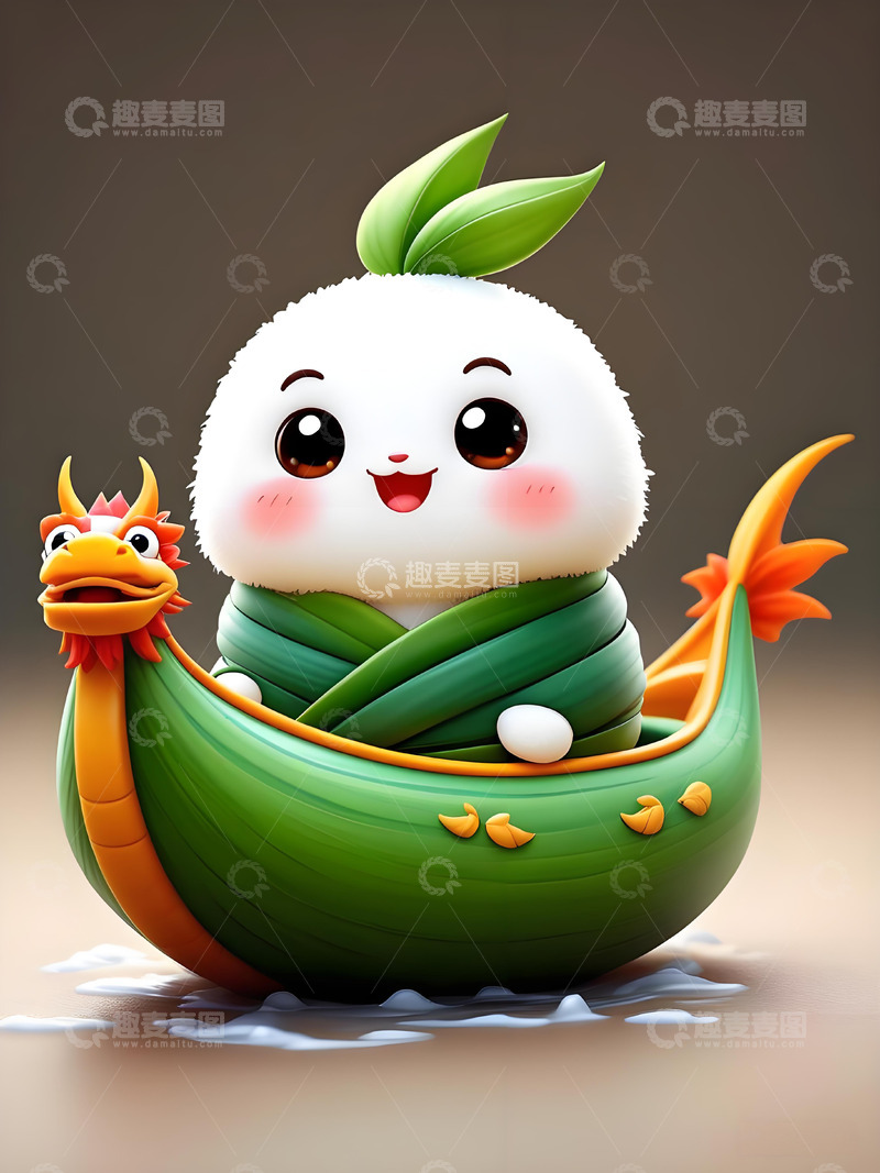 高清大图下载【趣麦麦图】毛茸茸卡通龙舟端午海报元素