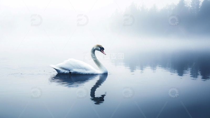 高清大图下载【趣麦麦图】雾中优雅的白天鹅