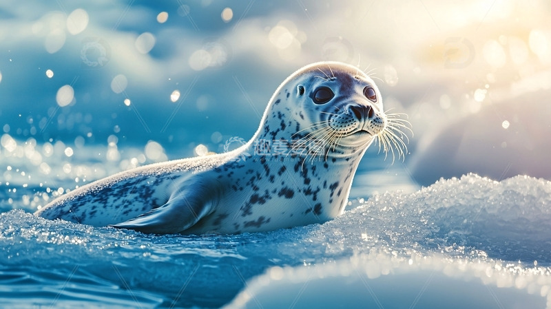 高清大图下载【趣麦麦图】冰海中休憩的斑点海豹