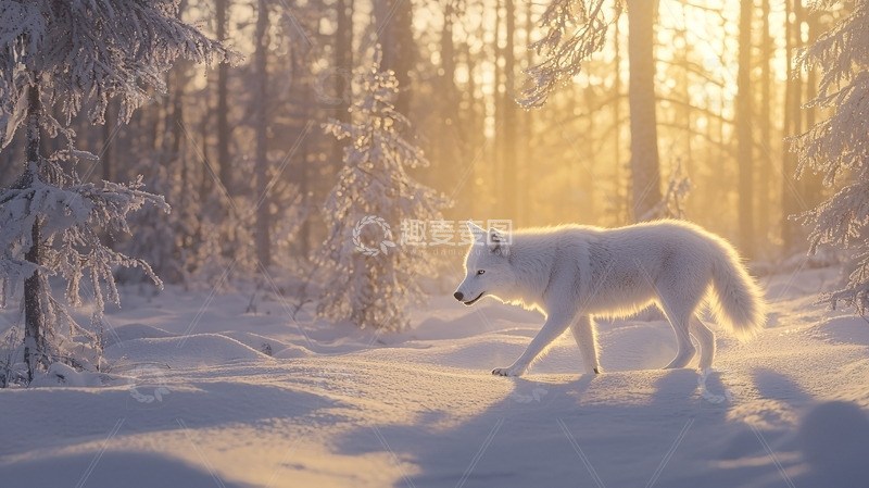 高清大图下载【趣麦麦图】极地白狼雪地日出