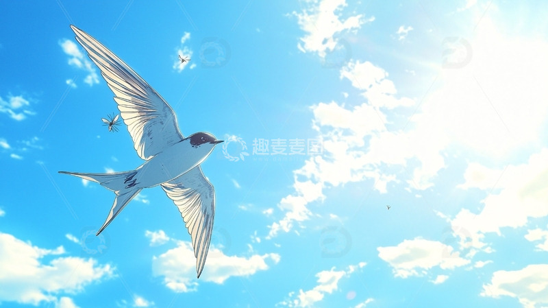 高清大图下载【趣麦麦图】蓝天白云下飞翔的燕子