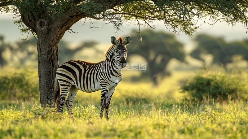 高清大图下载【趣麦麦图】斑马树荫下草原风景