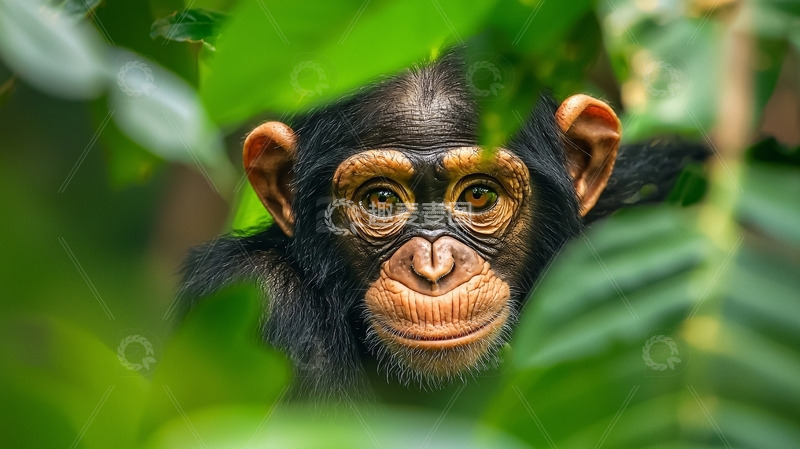 高清大图下载【趣麦麦图】树叶间的小黑猩猩