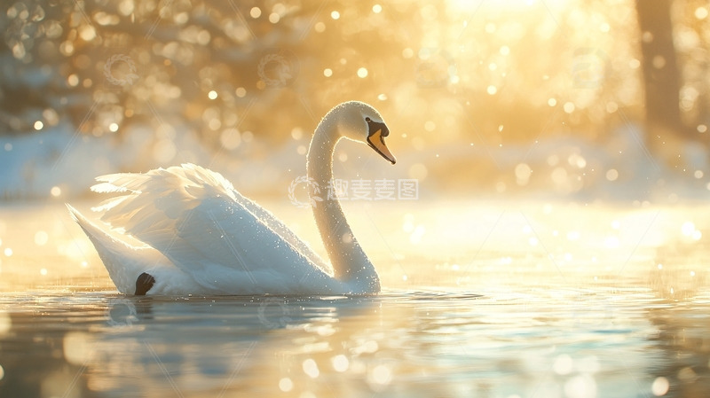 高清大图下载【趣麦麦图】冬日暖阳下的优雅天鹅