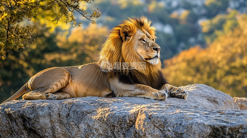 高清大图下载【趣麦麦图】雄狮岩石上休憩