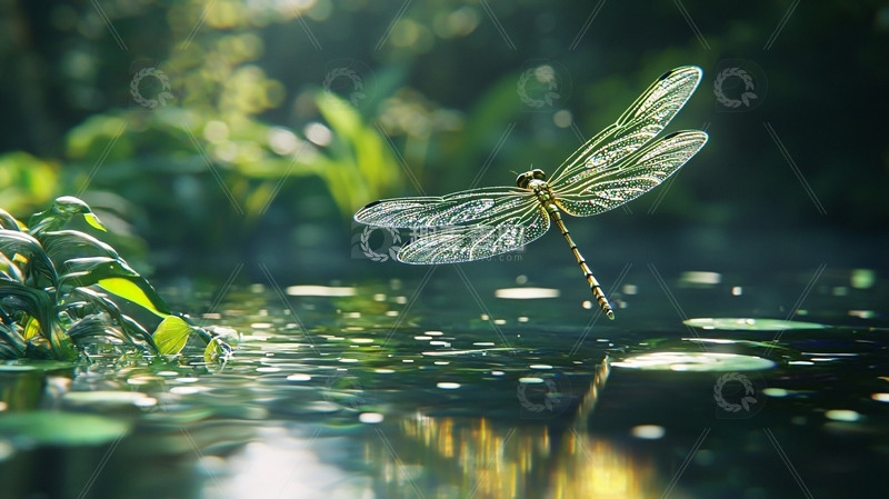高清大图下载【趣麦麦图】蜻蜓点水水面
