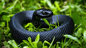 黑蛇在绿草丛中盘踞