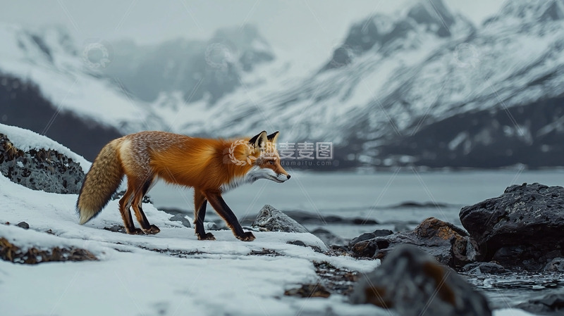 高清大图下载【趣麦麦图】雪地里一只红狐