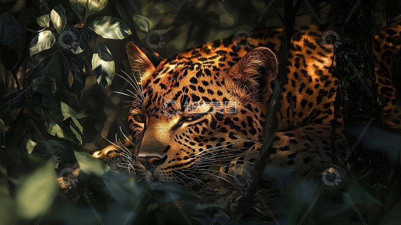 高清大图下载【趣麦麦图】树丛中休息的豹子