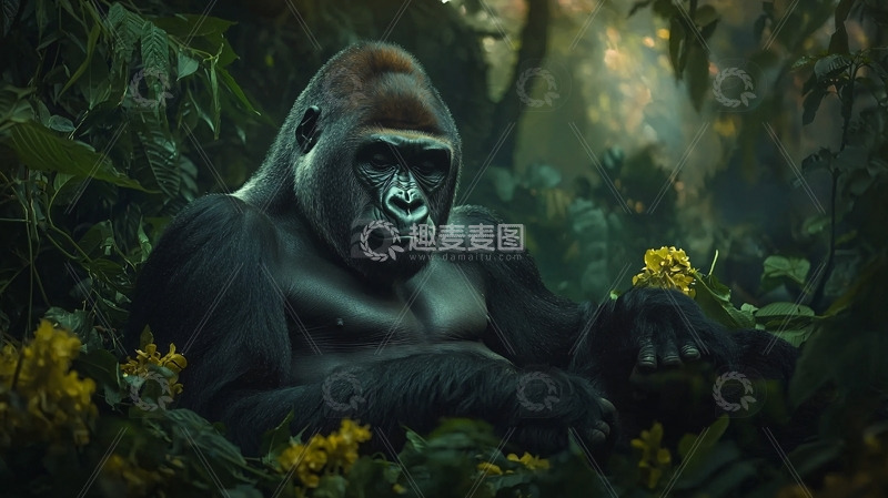高清大图下载【趣麦麦图】森林中的大猩猩