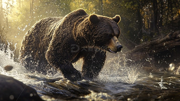 森林溪流中棕熊