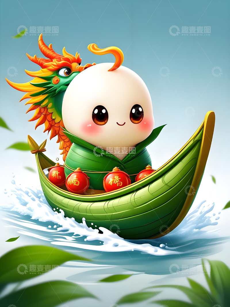 高清大图下载【趣麦麦图】Q版端午节粽子龙舟