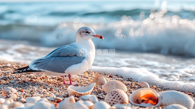 高清大图下载【趣麦麦图】海滩上的海鸥