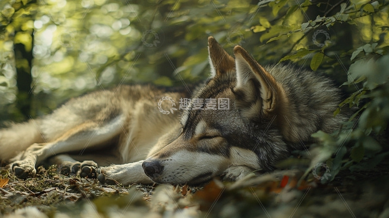 高清大图下载【趣麦麦图】森林中睡觉的狼