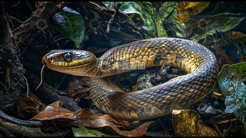 树林里一条棕黑色蛇