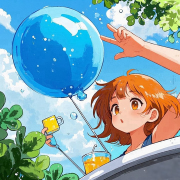 蓝气球下的惬意时光