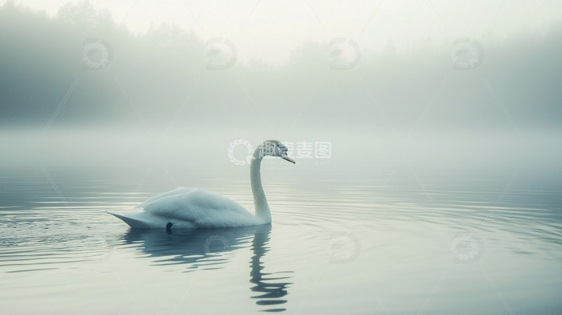 高清大图下载【趣麦麦图】雾中优雅的天鹅