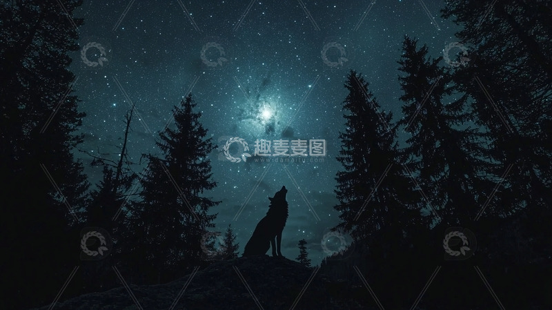 高清大图下载【趣麦麦图】星空下狼嚎