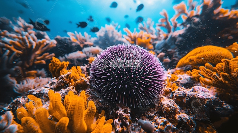 高清大图下载【趣麦麦图】海底珊瑚礁紫海胆