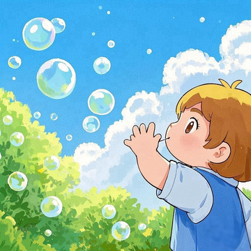 吹泡泡的男孩
