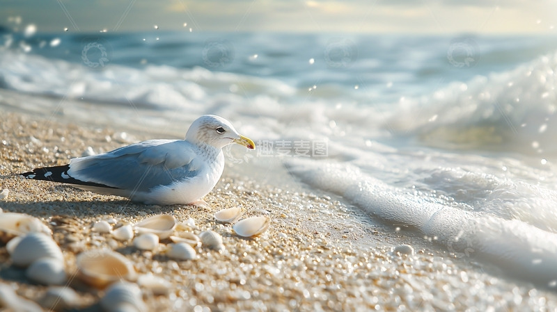 高清大图下载【趣麦麦图】海滩上的海鸥
