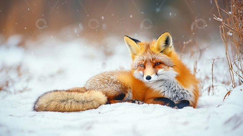高清大图下载【趣麦麦图】红狐在雪地里休息