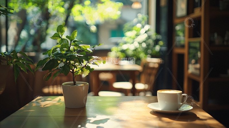 高清大图下载【趣麦麦图】阳光洒进咖啡馆