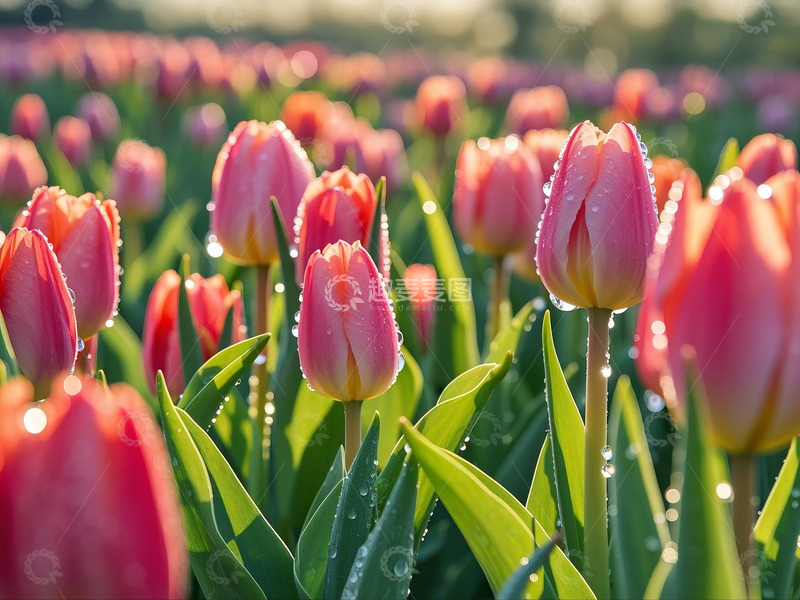 高清大图下载【趣麦麦图】春天粉色郁金香花海