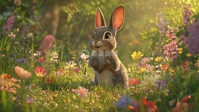 高清大图下载【趣麦麦图】可爱的小兔子在花丛中