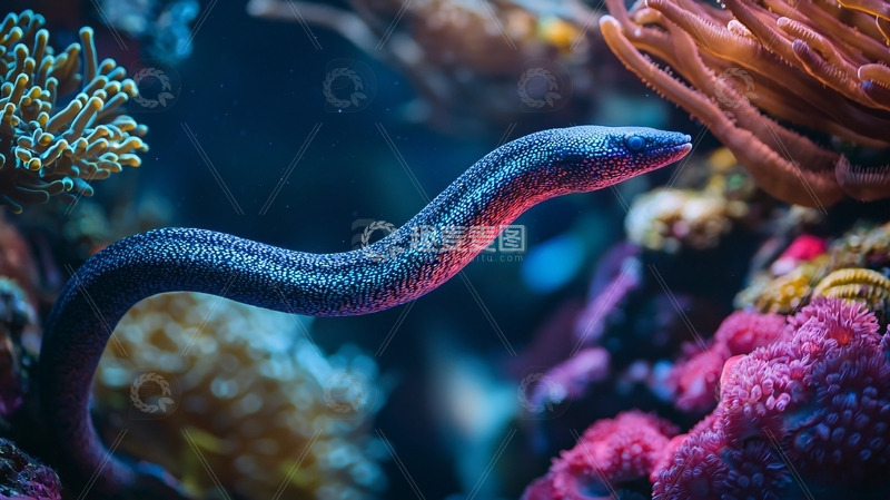 高清大图下载【趣麦麦图】蓝紫色海蛇珊瑚礁背景