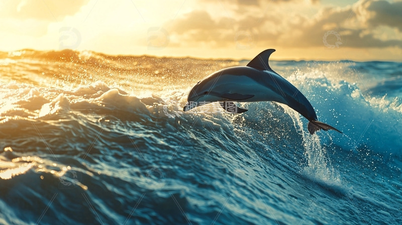 高清大图下载【趣麦麦图】海豚跃出海浪