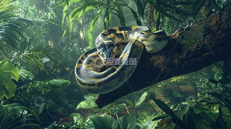 高清大图下载【趣麦麦图】树枝上的蟒蛇