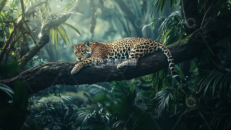 高清大图下载【趣麦麦图】树枝上休息的豹子