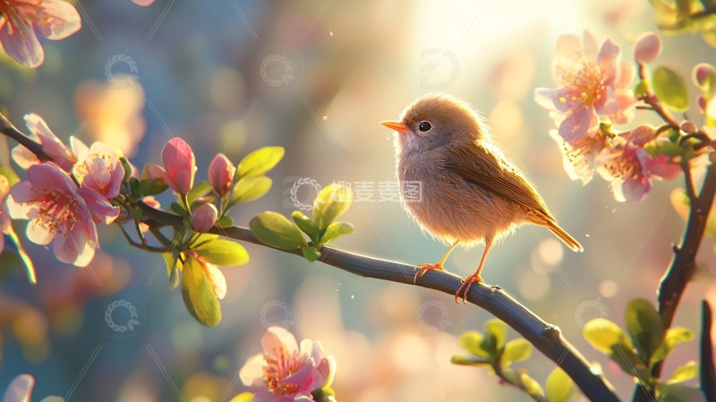 高清大图下载【趣麦麦图】春日小鸟栖枝头