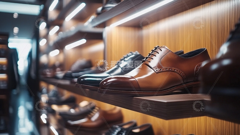 高清大图下载【趣麦麦图】高端皮鞋货架陈列