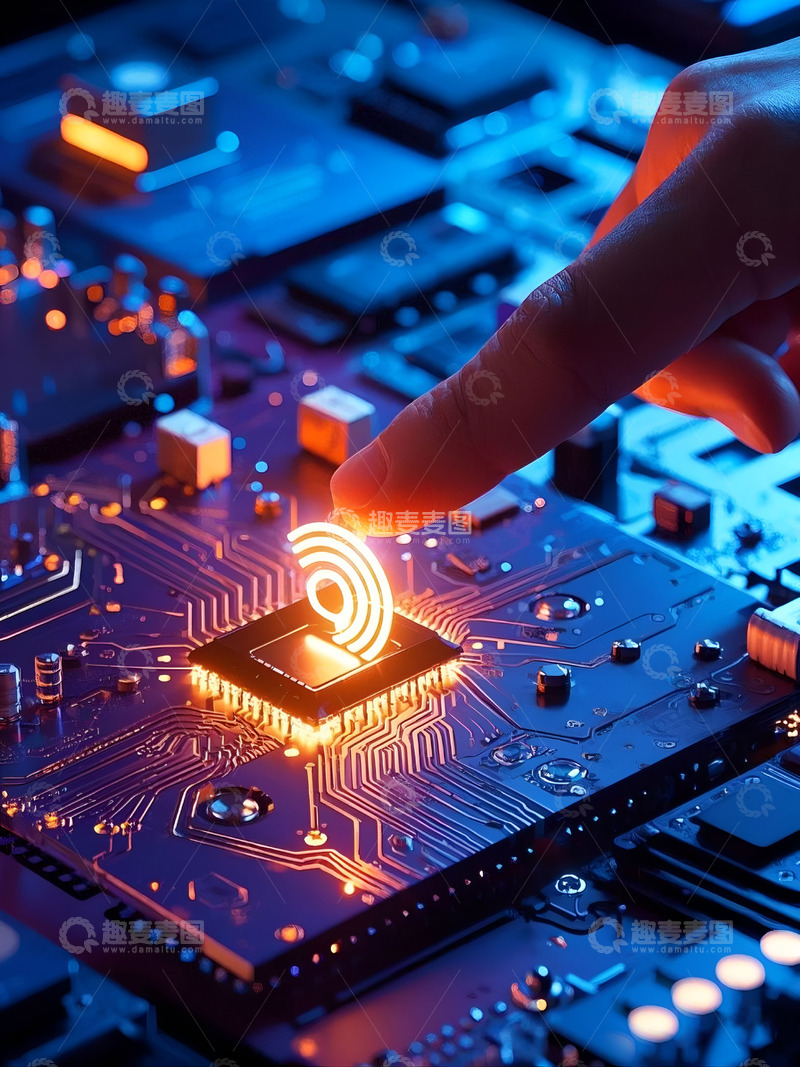 高清大图下载【趣麦麦图】人工智能触碰发光电路板