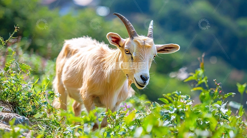 高清大图下载【趣麦麦图】山坡上可爱的小山羊