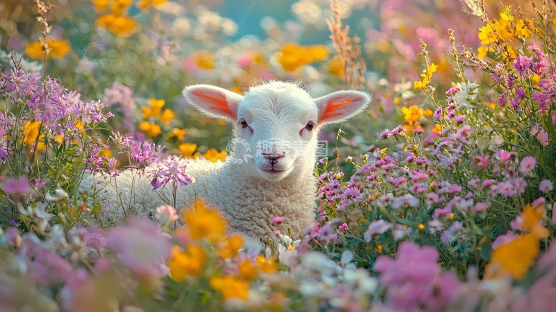 高清大图下载【趣麦麦图】小羊羔在花丛中