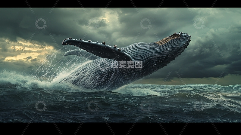 高清大图下载【趣麦麦图】风暴中跃起的座头鲸