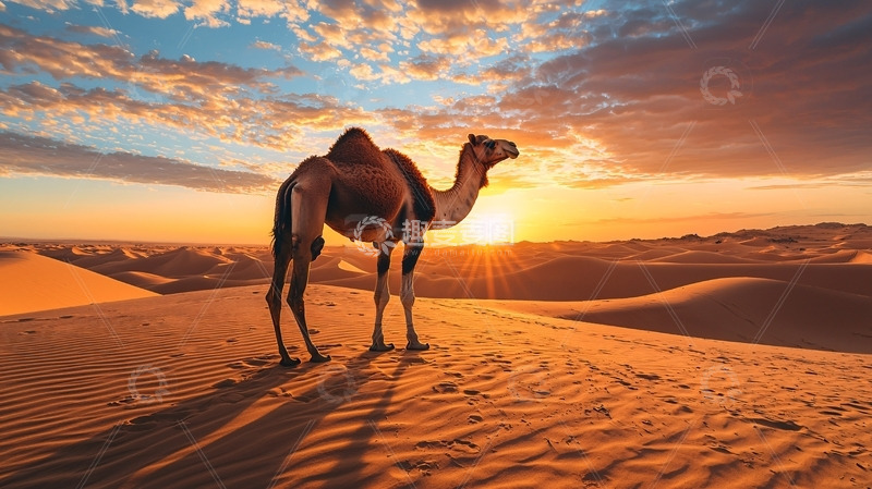 高清大图下载【趣麦麦图】沙漠落日驼影